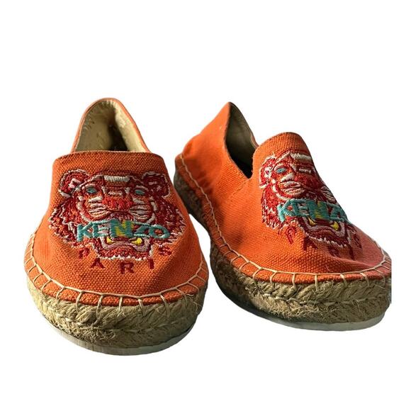 Kenzo Tiger-Embroidered Orange Canvas Espadrille Flats Size 35 (US SIZE 4) - Picture 3 of 16